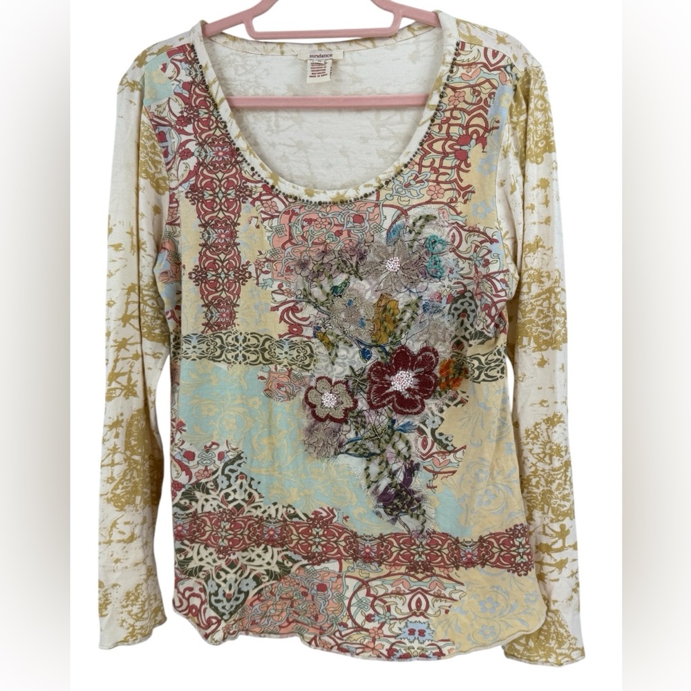 Sundance Artisan Patchwork Floral Embroidered Top… - image 4